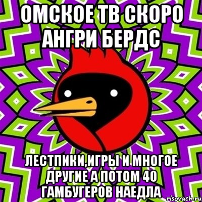 Омское ТВ Скоро Ангри Бердс Лестпики,Игры И Многое Другие А Потом 40 Гамбугеров Наедла, Мем Омская птица