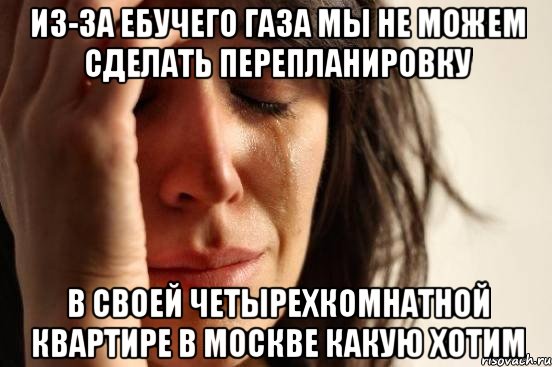из-за ебучего газа мы не можем сделать перепланировку в своей четырехкомнатной квартире в Москве какую хотим, Мем Девушка плачет