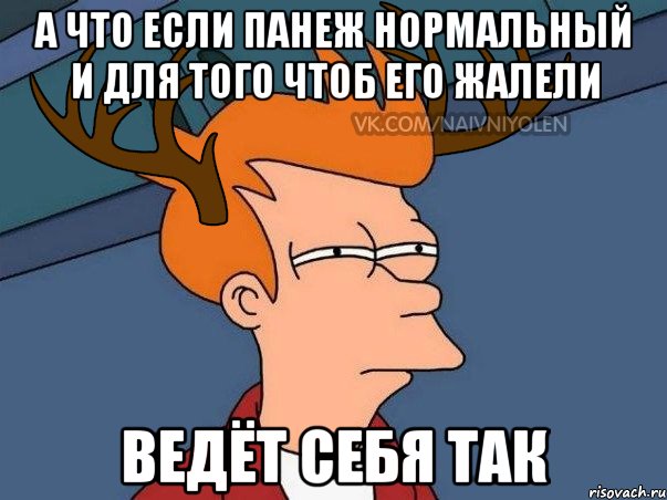 А что если Панеж нормальный и для того чтоб его жалели Ведёт себя так, Мем  Подозрительный олень