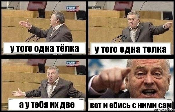 у того одна тёлка у того одна телка а у тебя их две вот и ебись с ними сам