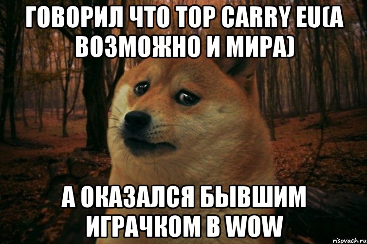 Говорил что TOP CARRY EU(А ВОЗМОЖНО И МИРА) А оказался бывшим игРАЧКОМ в WOW, Мем SAD DOGE