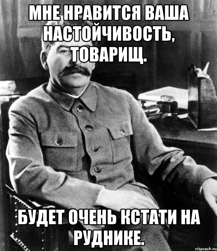 Мне нравится ваша настойчивость, товарищ. Будет очень кстати на руднике., Мем  иосиф сталин