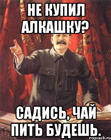 Не купил алкашку? Садись, чай пить будешь., Мем  сталин цветной