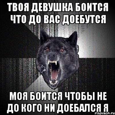 Твоя девушка боится что до вас доебутся Моя боится чтобы не до кого ни доебался я, Мем Сумасшедший волк