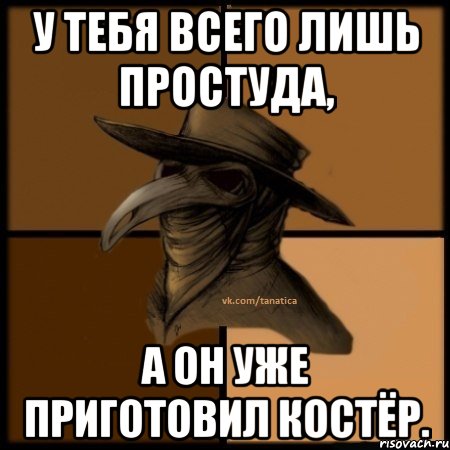 У тебя всего лишь простуда, А он уже приготовил костёр., Мем  Чума