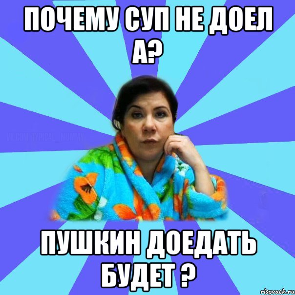 Почему суп не доел а? Пушкин доедать будет ?, Мем типичная мама