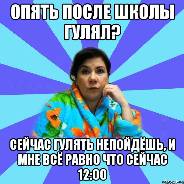 Опять после школы гулял? Сейчас гулять непойдёшь, и мне всё равно что сейчас 12:00, Мем типичная мама