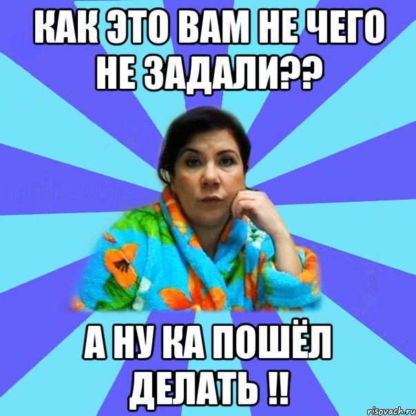 Как это вам не чего не задали?? А ну ка пошёл делать !!, Мем типичная мама