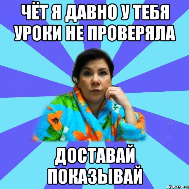 чёт я давно у тебя уроки не проверяла доставай показывай, Мем типичная мама