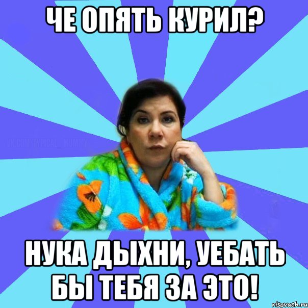 че опять курил? нука дыхни, уебать бы тебя за это!, Мем типичная мама