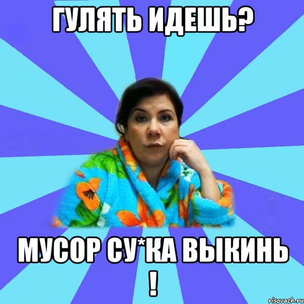 гулять идешь? мусор су*ка выкинь !, Мем типичная мама