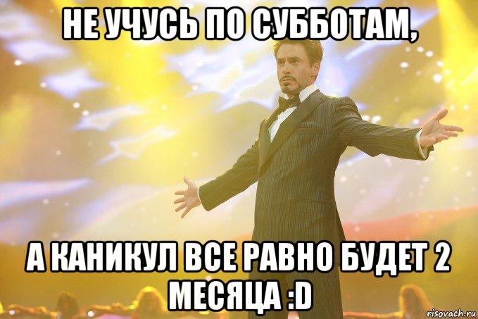 Не учусь по субботам, а каникул все равно будет 2 месяца :D, Мем Тони Старк (Роберт Дауни младший)