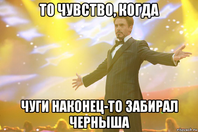 То чувство, когда Чуги наконец-то забирал черныша, Мем Тони Старк (Роберт Дауни младший)