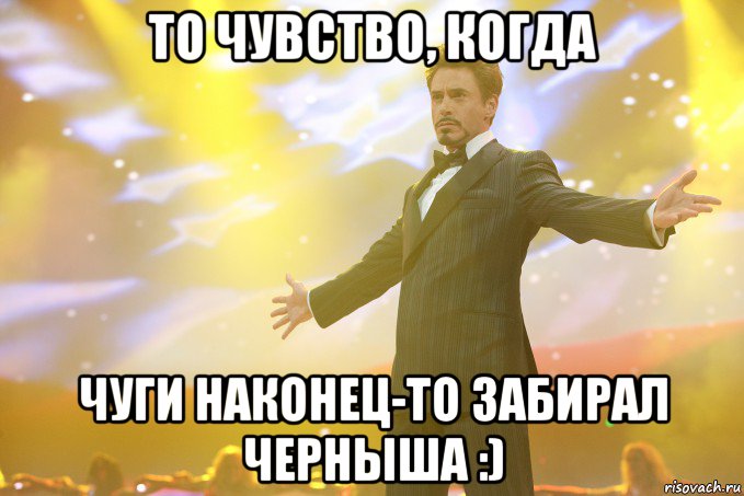 То чувство, когда Чуги наконец-то забирал черныша :), Мем Тони Старк (Роберт Дауни младший)