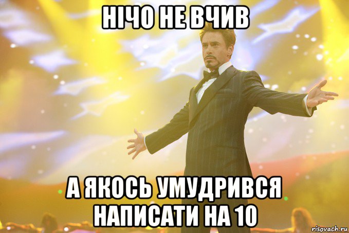 Нічо не вчив а якось умудрився написати на 10, Мем Тони Старк (Роберт Дауни младший)