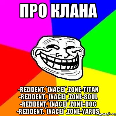 Про клана -ReziDent.`[Nace]`.Zone-Titan -ReziDent.`[Nace]`.Zone-Soul -ReziDent.`[Nace]`.Zone-Doc -ReziDent.`[Nace]`.Zone-Yarus, Мем Тролль Адвайс