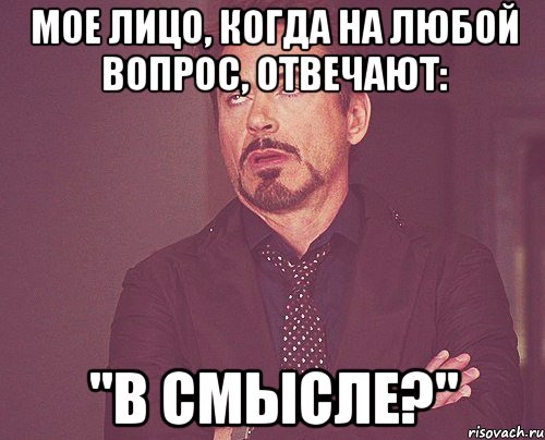 МОЕ ЛИЦО, КОГДА НА ЛЮБОЙ ВОПРОС, ОТВЕЧАЮТ: "В СМЫСЛЕ?", Мем твое выражение лица