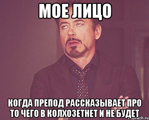 мое лицо когда препод рассказывает про то чего в колхозетнет и не будет, Мем твое выражение лица