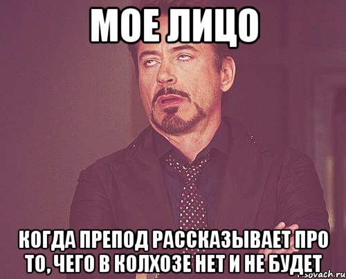 мое лицо когда препод рассказывает про то, чего в колхозе нет и не будет, Мем твое выражение лица