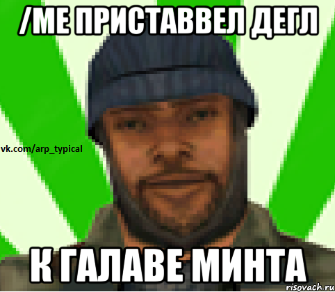 /me ПРИСТАВВЕЛ ДЕГЛ К ГАЛАВЕ МИНТА, Мем Vkcomarptypical