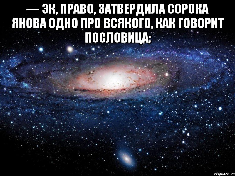 — Эк, право, затвердила сорока Якова одно про всякого, как говорит пословица; , Мем Вселенная