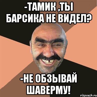 -Тамик ,ты Барсика не видел? -Не обзывай шаверму!, Мем Я твой дом труба шатал