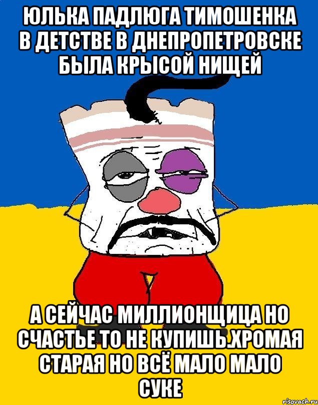 Юлька падлюга тимошенка в детстве в днепропетровске была крысой нищей А сейчас миллионщица но счастье то не купишь.хромая старая но всё мало мало суке, Мем Западенец - тухлое сало