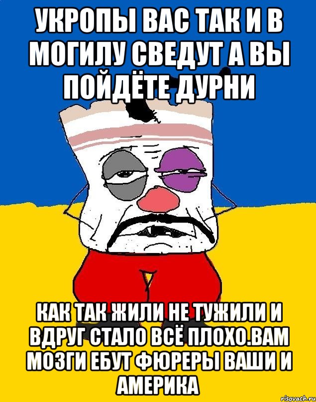 Укропы вас так и в могилу сведут а вы пойдёте дурни Как так жили не тужили и вдруг стало всё плохо.вам мозги ебут фюреры ваши и америка, Мем Западенец - тухлое сало