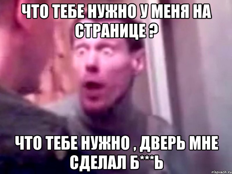 что тебе нужно у меня на странице ? что тебе нужно , дверь мне сделал б***ь, Мем Запили