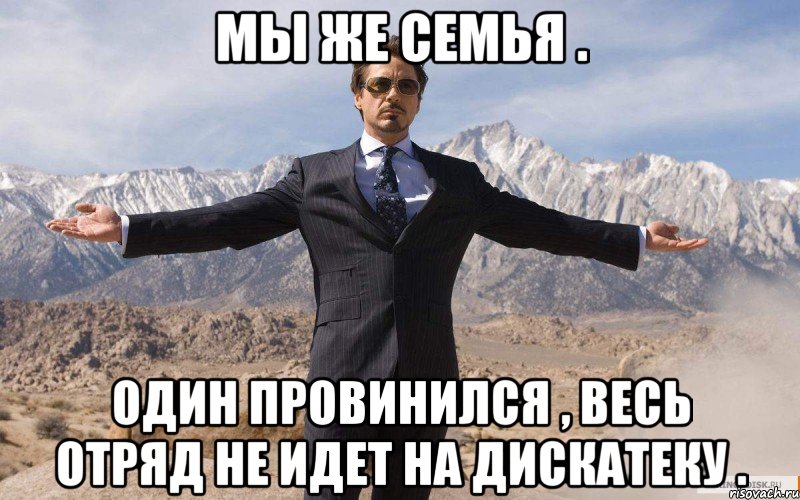 Мы же семья . Один провинился , весь отряд не идет на дискатеку ., Мем железный человек