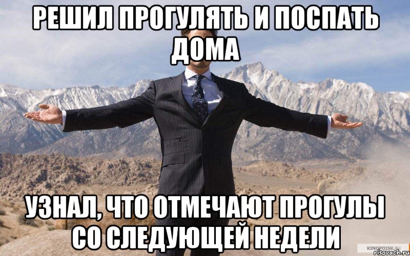 Решил прогулять и поспать дома узнал, что отмечают прогулы со следующей недели, Мем железный человек