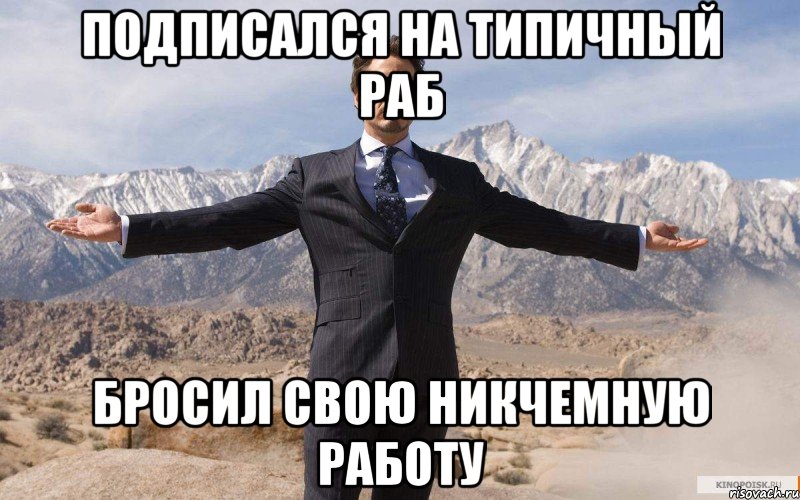 ПОДПИСАЛСЯ НА ТИПИЧНЫЙ РАБ БРОСИЛ СВОЮ НИКЧЕМНУЮ РАБОТУ, Мем железный человек