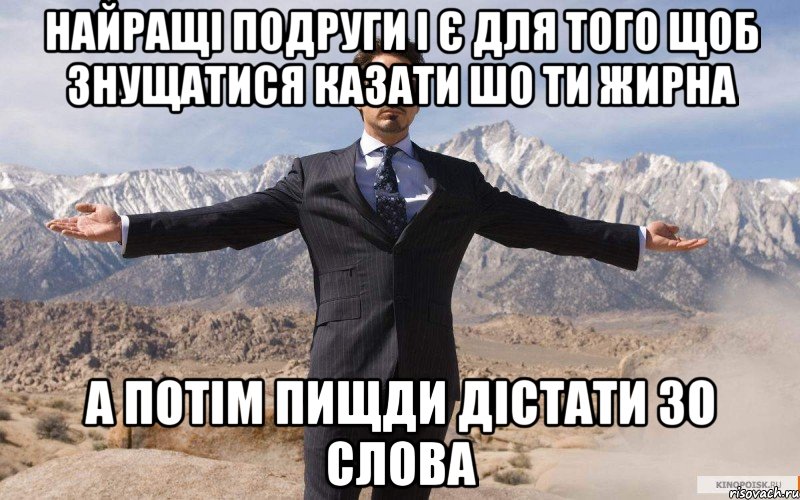 найращі подруги і є для того щоб знущатися казати шо ти жирна а потім пищди дістати зо слова, Мем железный человек