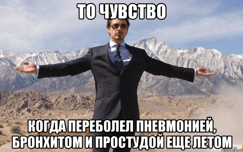 ТО ЧУВСТВО КОГДА ПЕРЕБОЛЕЛ ПНЕВМОНИЕЙ, БРОНХИТОМ И ПРОСТУДОЙ ЕЩЕ ЛЕТОМ, Мем железный человек