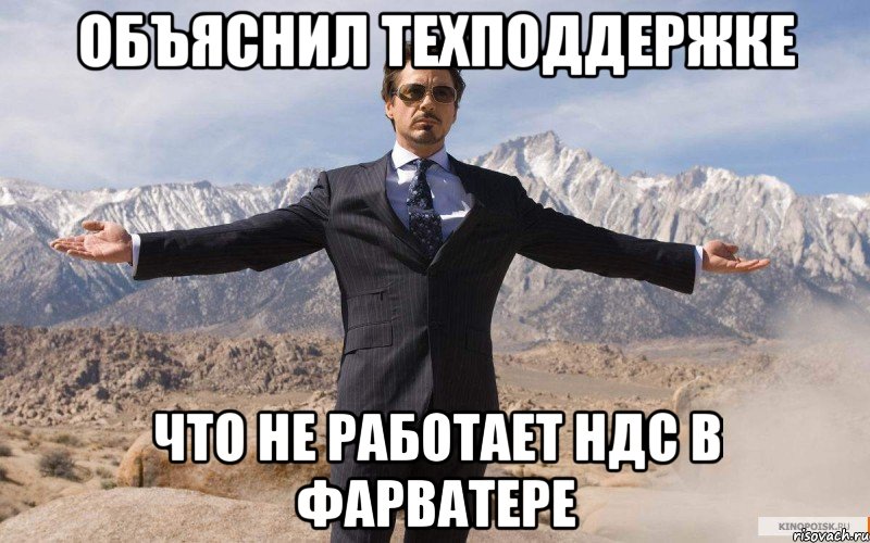 Объяснил техподдержке что не работает НДС в фарватере, Мем железный человек