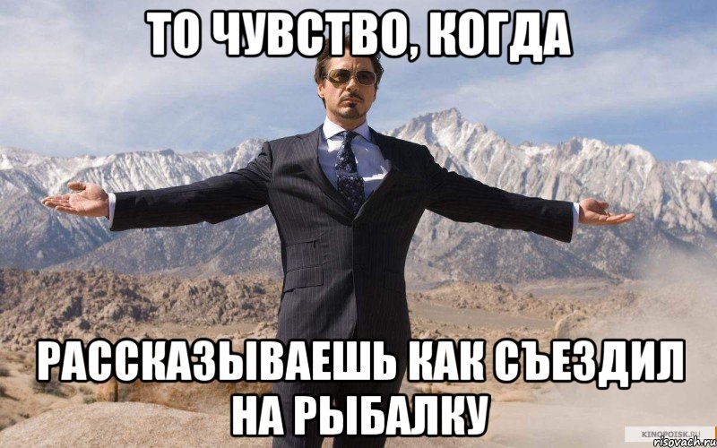 То чувство, когда рассказываешь как съездил на рыбалку, Мем железный человек