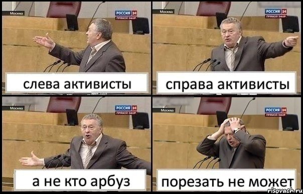 слева активисты справа активисты а не кто арбуз порезать не может, Комикс Жирик в шоке хватается за голову