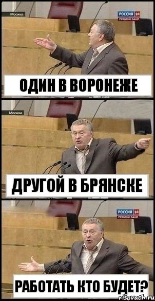 Один в Воронеже Другой в Брянске РАБОТАТЬ КТО БУДЕТ?, Комикс Жириновский разводит руками 3