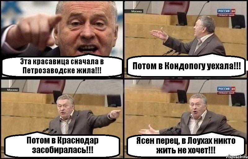 Эта красавица сначала в Петрозаводске жила!!! Потом в Кондопогу уехала!!! Потом в Краснодар засобиралась!!! Ясен перец, в Лоухах никто жить не хочет!!!, Комикс Жириновский