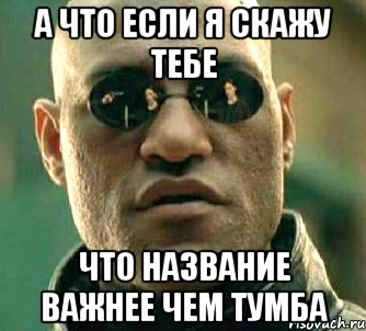 А ЧТО ЕСЛИ Я СКАЖУ ТЕБЕ ЧТО НАЗВАНИЕ ВАЖНЕЕ ЧЕМ ТУМБА, Мем  а что если я скажу тебе