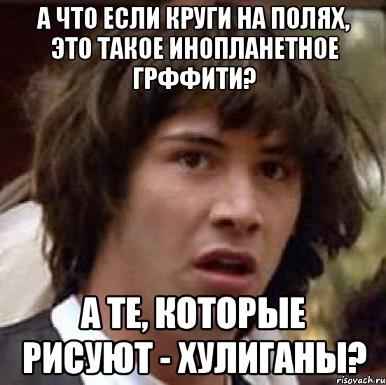 А что если круги на полях, это такое инопланетное грффити? А те, которые рисуют - хулиганы?, Мем А что если (Киану Ривз)