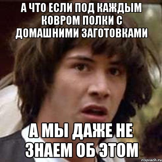 А что если под каждым ковром полки с домашними заготовками А мы даже не знаем об этом, Мем А что если (Киану Ривз)