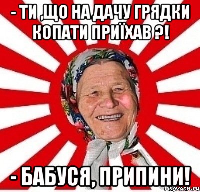 - Ти ,що на дачу грядки копати приїхав ?! - Бабуся, припини!, Мем  бабуля