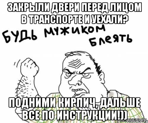 Закрыли двери перед лицом в транспорте и уехали? Подними кирпич, дальше все по инструкции!)), Мем блять