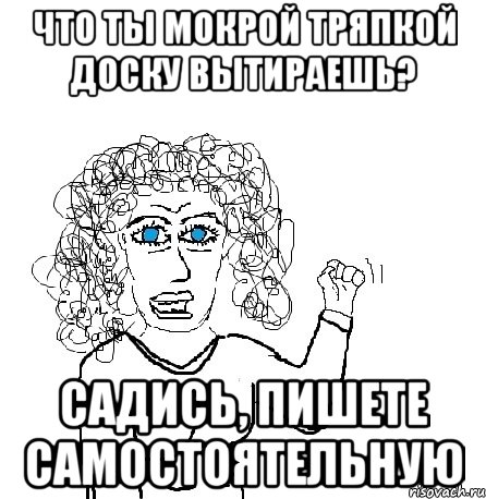 Что ты мокрой тряпкой доску вытираешь? Садись, пишете самостоятельную, Мем Будь бабой-блеадь