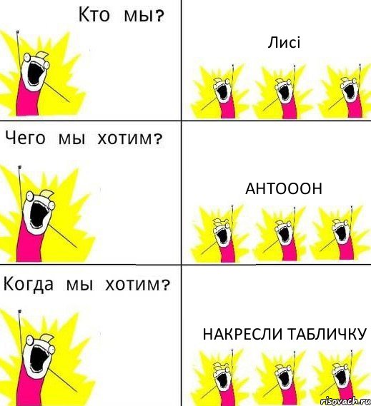 Лисі Антооон накресли табличку, Комикс Что мы хотим