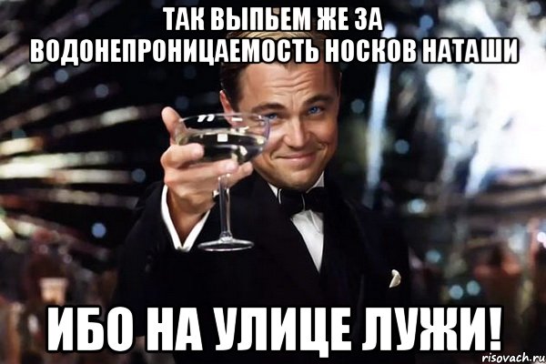 Так выпьем же за водонепpоницаемость носков наташи Ибо на улице лужи!, Мем Великий Гэтсби (бокал за тех)