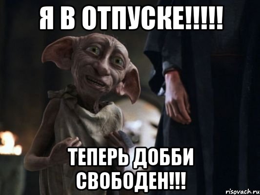 Я В ОТПУСКЕ!!!!! ТЕПЕРЬ ДОББИ СВОБОДЕН!!!, Мем   Добби