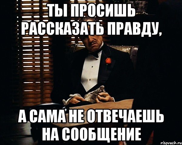 Ты просишь рассказать правду, а сама не отвечаешь на сообщение, Мем Дон Вито Корлеоне