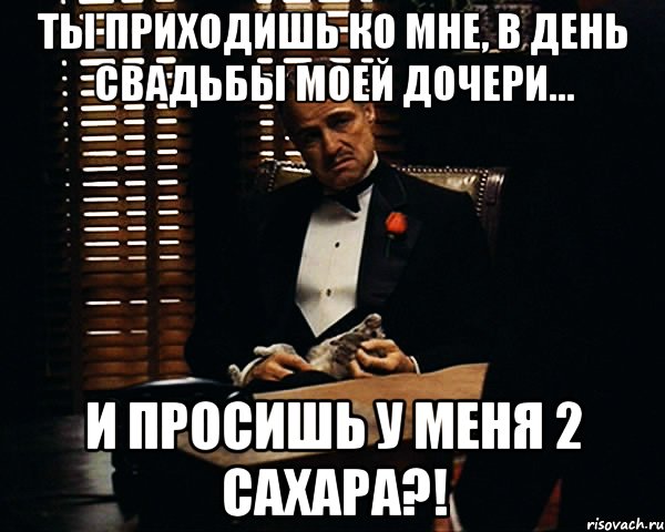 ТЫ ПРИХОДИШЬ КО МНЕ, В ДЕНЬ СВАДЬБЫ МОЕЙ ДОЧЕРИ... И ПРОСИШЬ У МЕНЯ 2 САХАРА?!, Мем Дон Вито Корлеоне